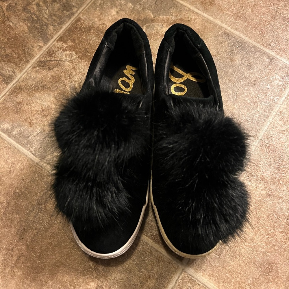 Sam Edelman Black Pom Pom Slip-On Shoes